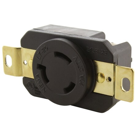 Ac Works Locking Receptacle, L7-20R, 20 A, 277V AC, 2 Pole, Flush Mount, Black FML720R